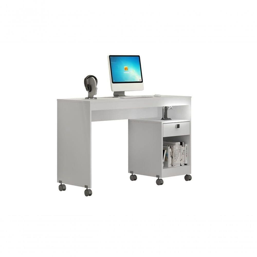 Mesa Para Computador 01 Gaveta Com Rodizio Giga Valdemoveis Branco