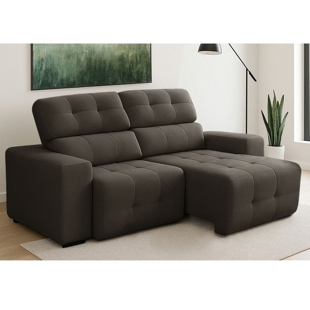 Sof? 3 Lugares Retr?til Reclin?vel 210cm Veludo Atualle Ferguile
