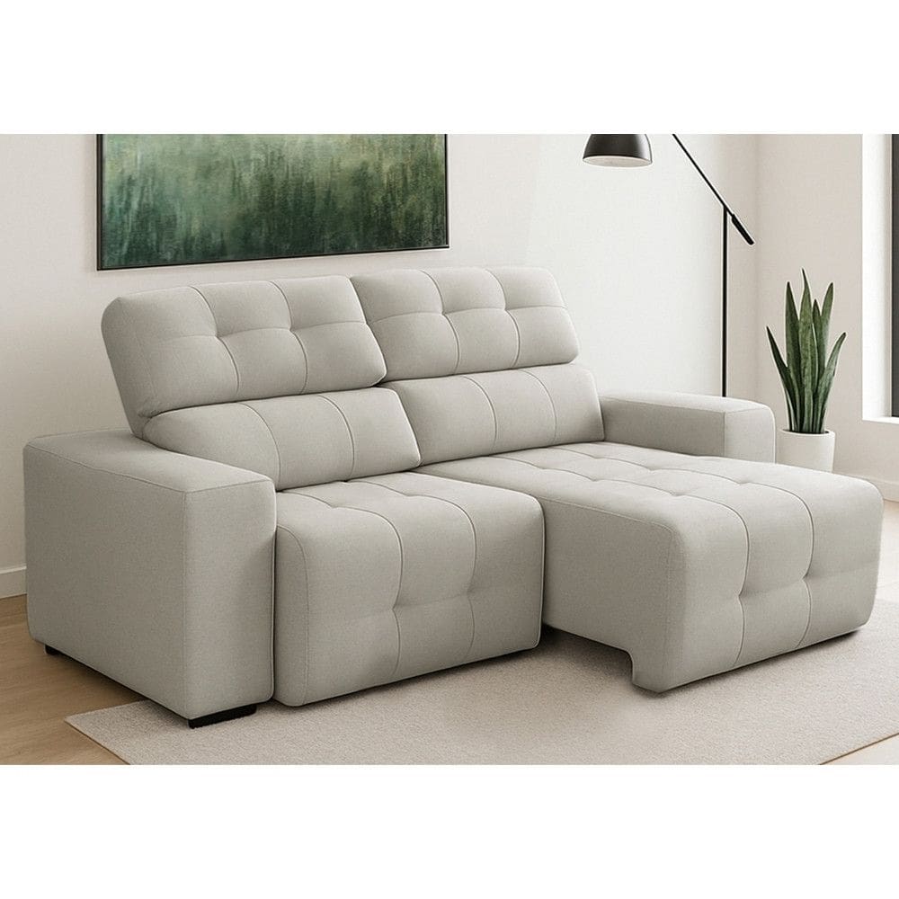 Sof? 3 Lugares Retr?til Reclin?vel 210cm Linho Atualle Ferguile