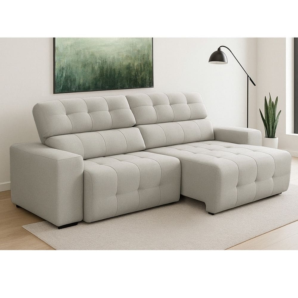 Sof? 4 Lugares Retr?til Reclin?vel 250cm Linho Atualle Ferguile