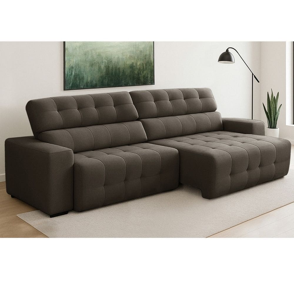 Sof? 4 Lugares Retr?til Reclin?vel 280cm Veludo Atualle Ferguile