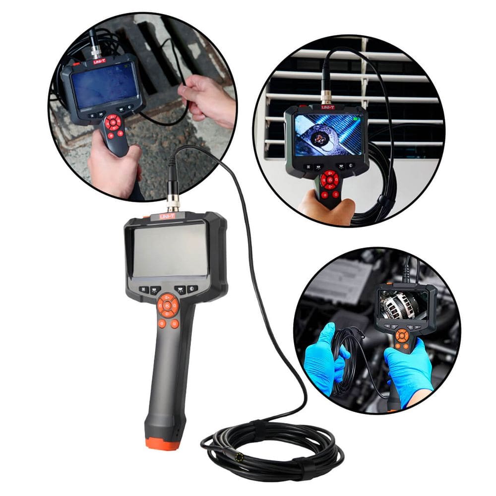 Câmera de inspeção industrial com cabo 5m, tela IPS 4,3”, resolução full hd 1080p, iluminação LED e bateria recarregável 2000mAh