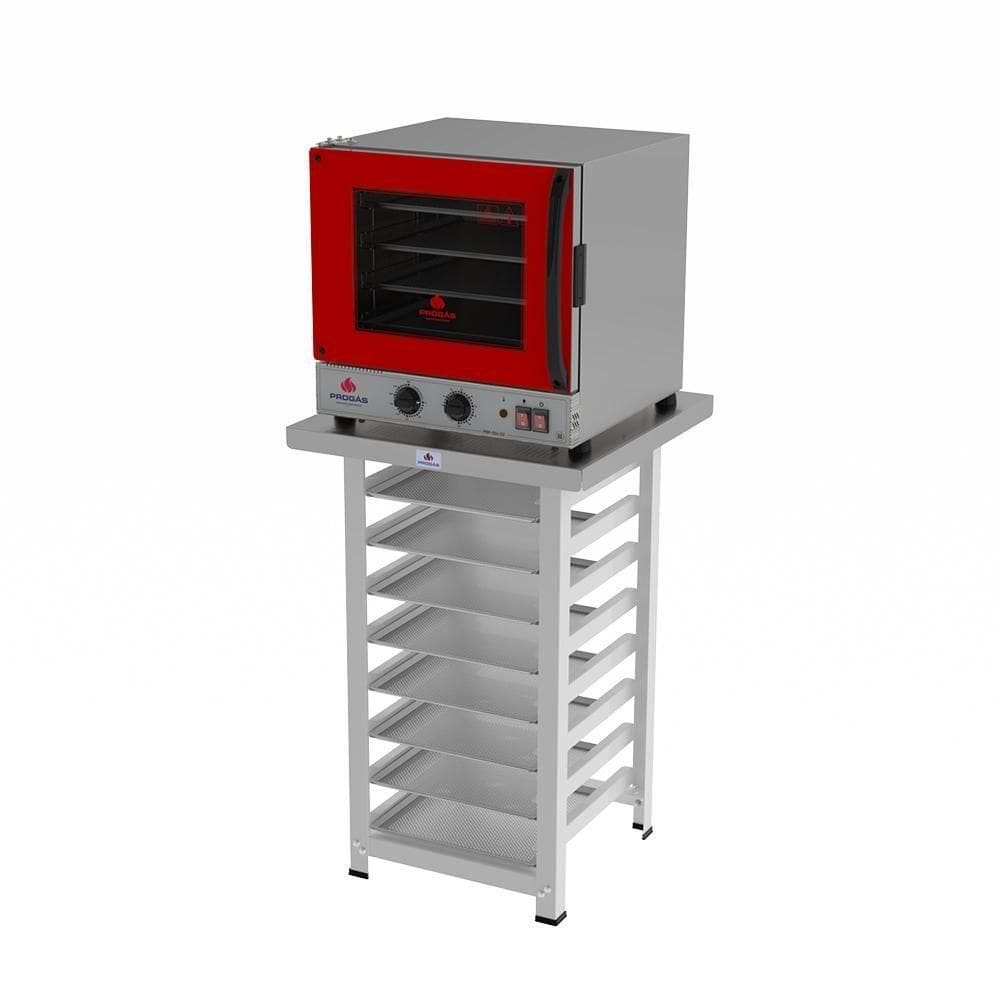 Forno Turbo Prp-004 G2 220V Vermelho + Bancada Mes-004 Progás + 8 Assadeiras Cimapi 220V