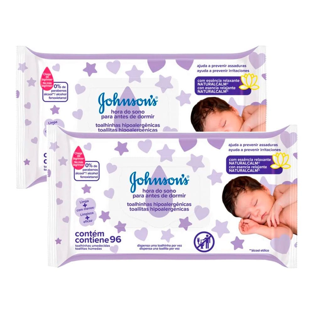 Kit 2 Toalhas Umedecidas Johnson`s Baby Hora do Sono 96 Unidades