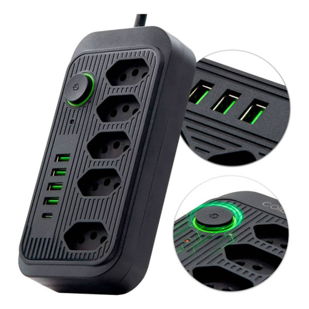 Filtro De Linha Multiuso B-max 5 Tomadas 5 Usb E Proteção