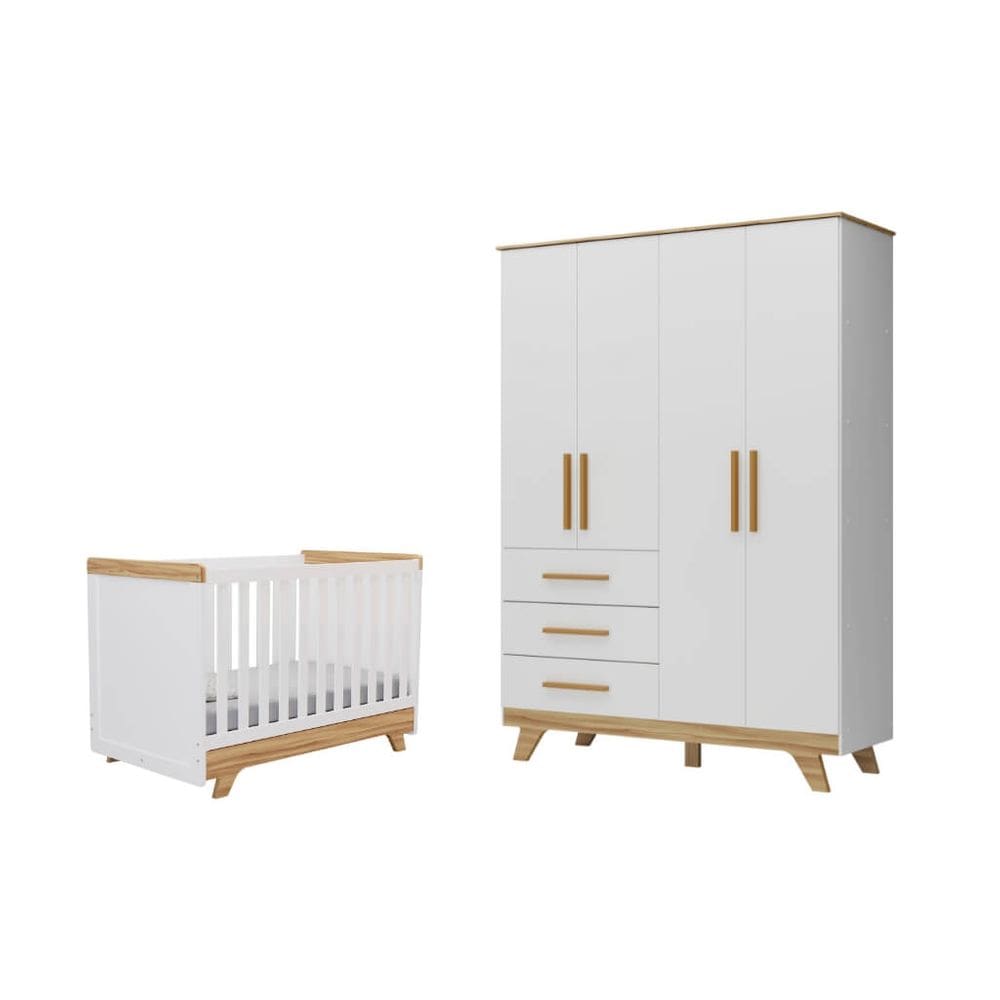Quarto Bebe Berço e Guarda Roupas Moveis Peroba Retro Ls