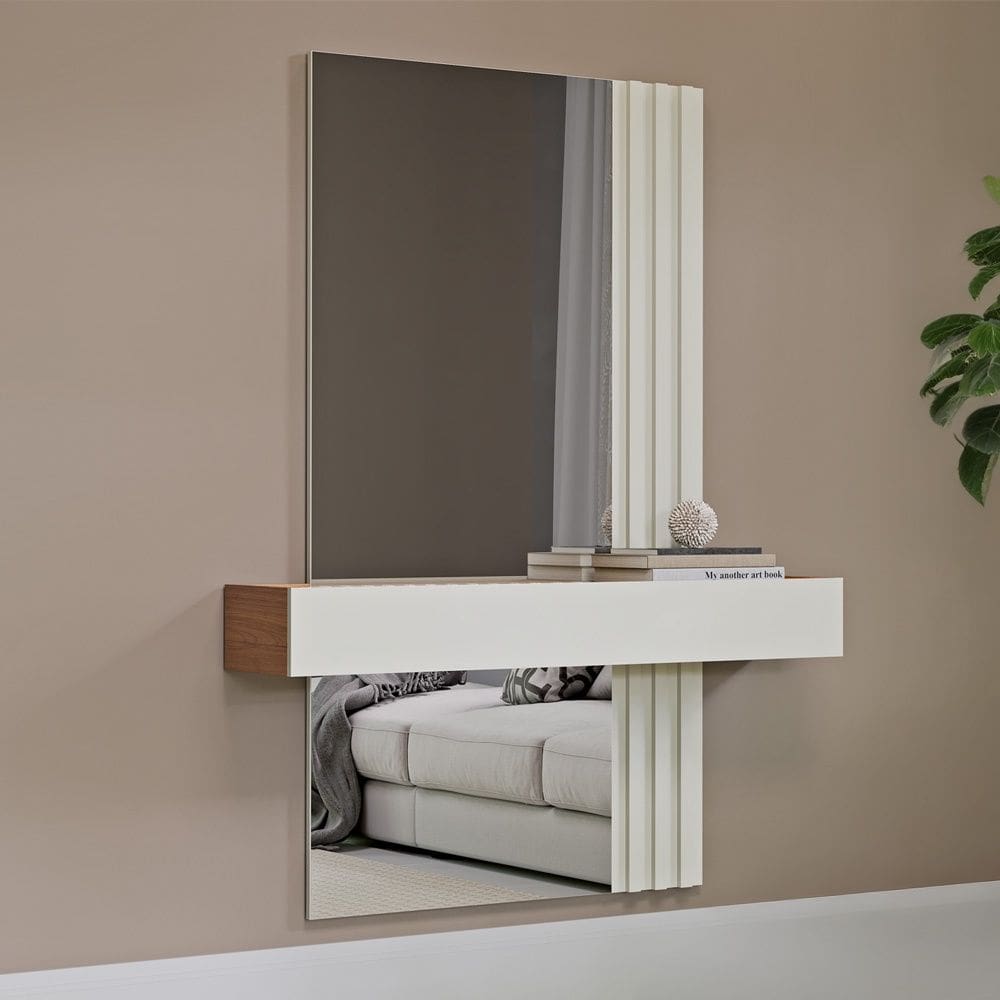 Aparador Suspenso Espelhado Ripado TB486E Freijó Off White Dalla Costa