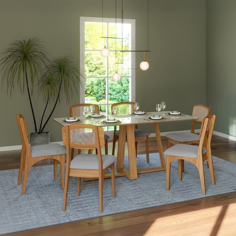 Mesa de Jantar Retangular 6 Lugares TM87 Off White Freijó Dalla Costa