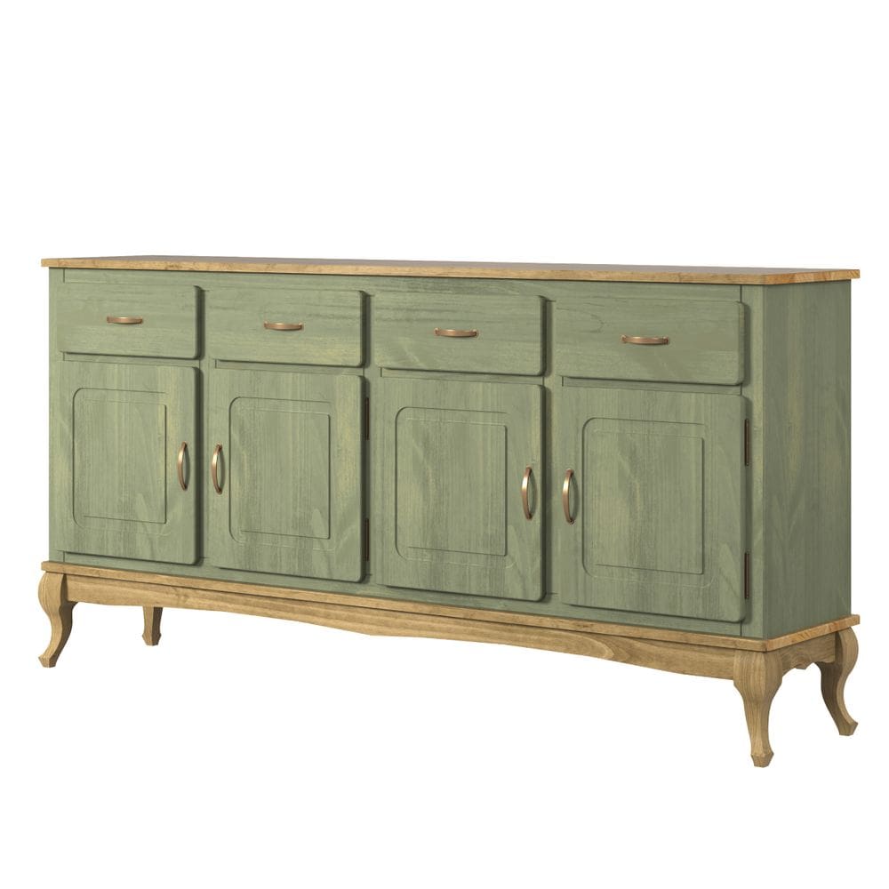 Balcão Buffet em Madeira Maciça com 4 Portas e 4 Gavetas Verde Oliva