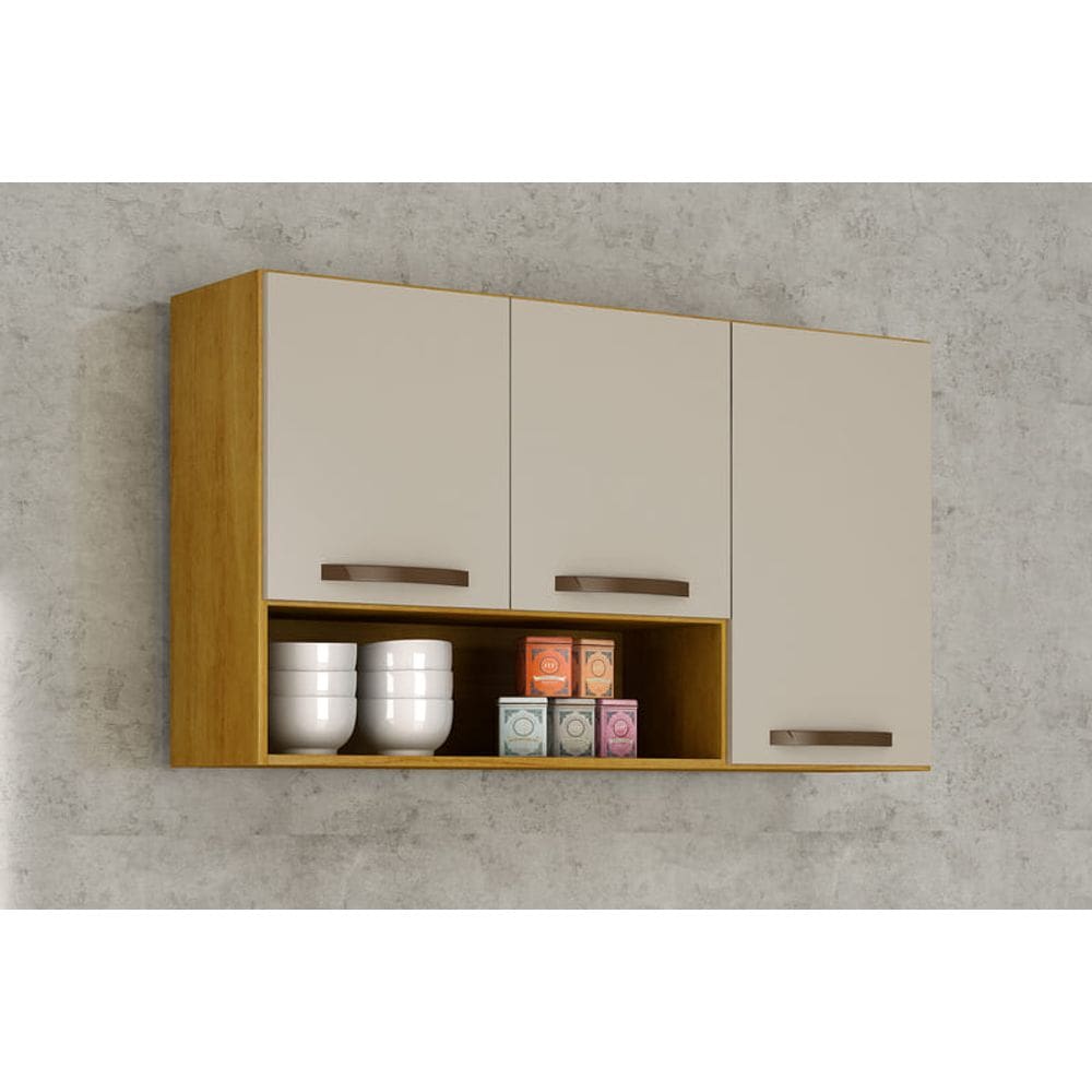 Armário Aéreo 3 Portas - Maísa-Cinamomo/Off - CHF Móveis