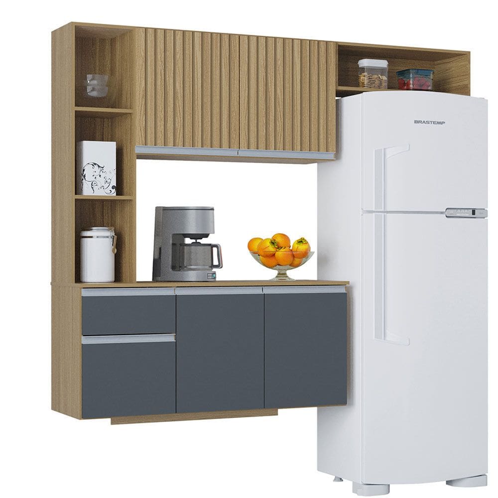 Kit Armario Para Cozinha Com Balcao Suspenso 163cm Poquema Moveis