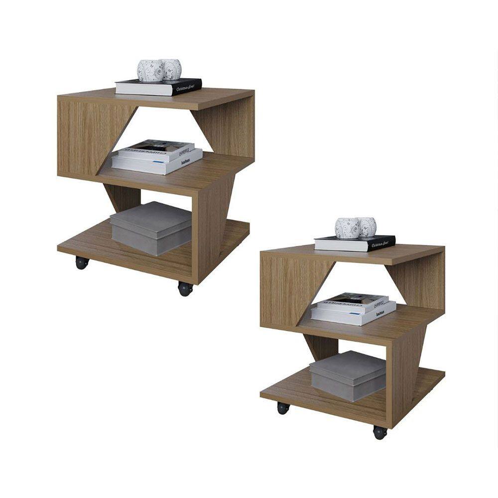 Kit com 2 Mesa de Cabeceira Spin para Quarto Casal Poquema