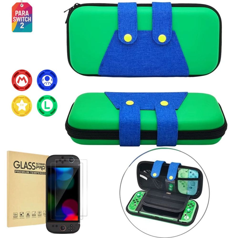 Case Nintendo Switch 2 Luigi + 4 Grips + 2 Películas Vidro