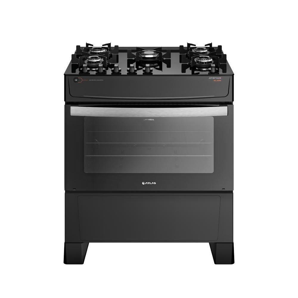 Fogão Atlas 5 Bocas Atenas Glass com  Mesa de Vidro Bivolt