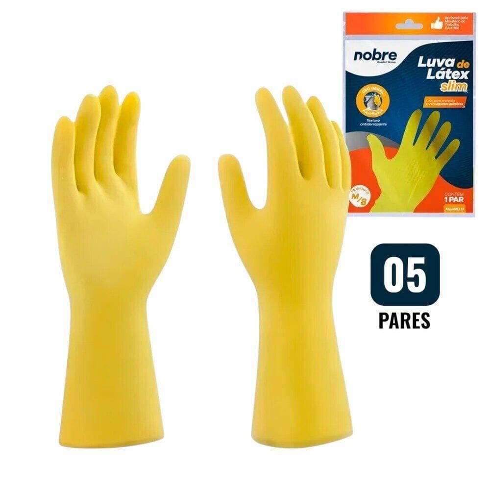 Luvas De Látex Amarelo - Kit 5 Pares Tamanho M Para Proteção Química E Industrial