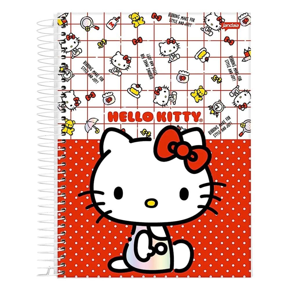 Caderno Espiral Grande Hello Kitty 1 Matéria 80 Folhas Capa Dura Jandaia | Fofo | Papelaria Kawaii
