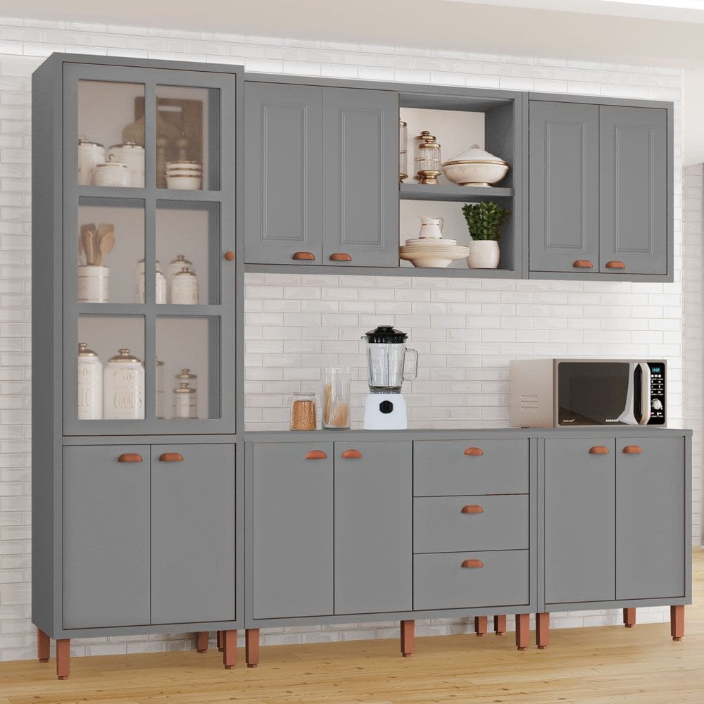 Cozinha Modulada Completa Júlia 100% MDF Tuboarte com 2 balcões independentes e 11 portas