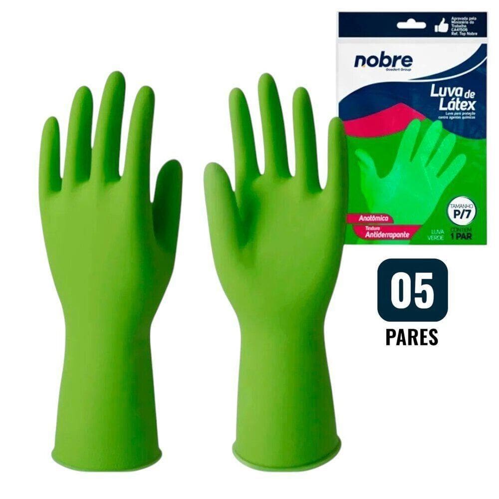 Luvas Verdes Em Látex - Kit Com 5 Pares Para Proteção Química Segura Das Mãos