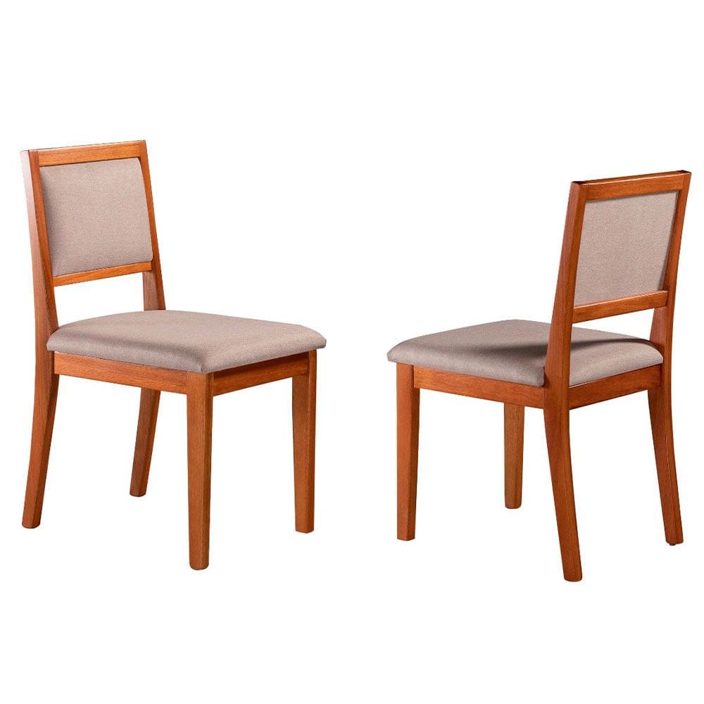 Conjunto Sala de Jantar Atenas 6 Lugares Aline Mesa Móveis Mundial e Cadeiras Madeira Maciça Tecido Linho Areia