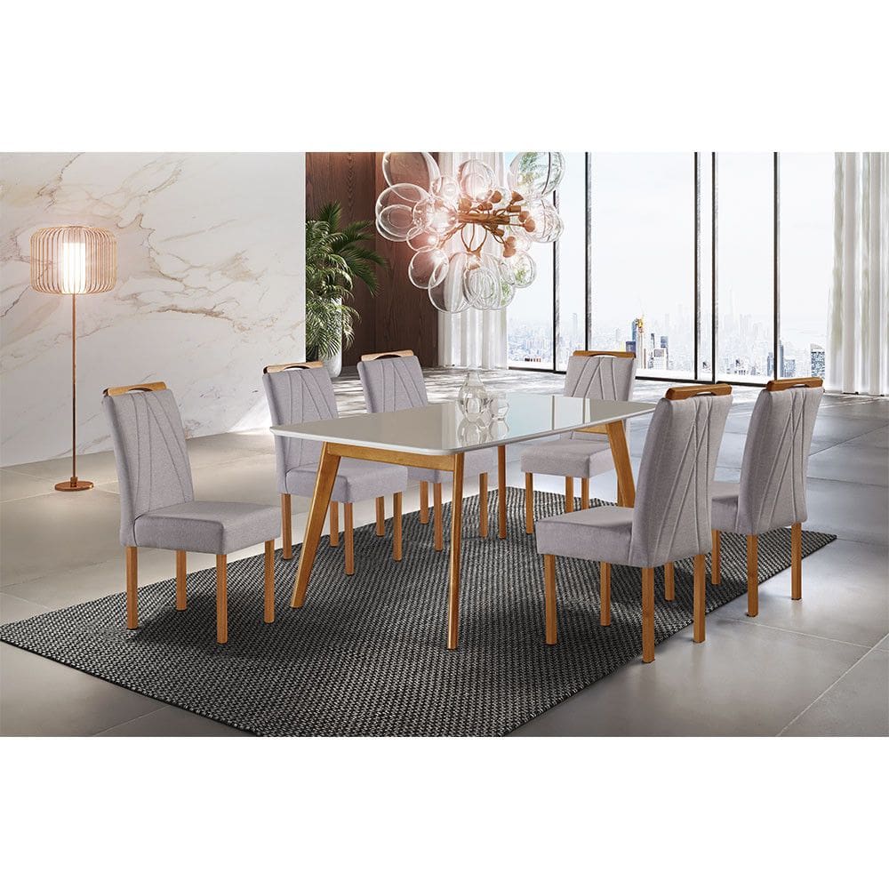 Conjunto Sala de Jantar Madeira Maciça 6 lugares Mesa e Cadeiras Londres Móveis Mundial