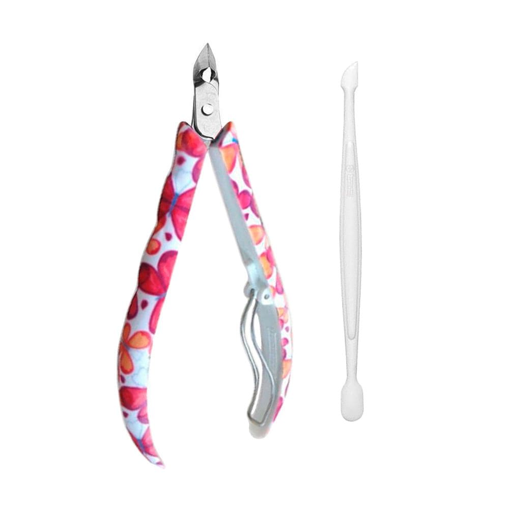 Kit Alicate para Cutícula + Espátula Dupla Mundial Style Borboleta Cores Ref: 758