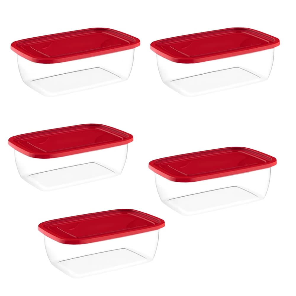 Kit Conjunto Jogo  5 Potes transparentes Tampa Vermelha Empilháveis 350ml - Uninjet