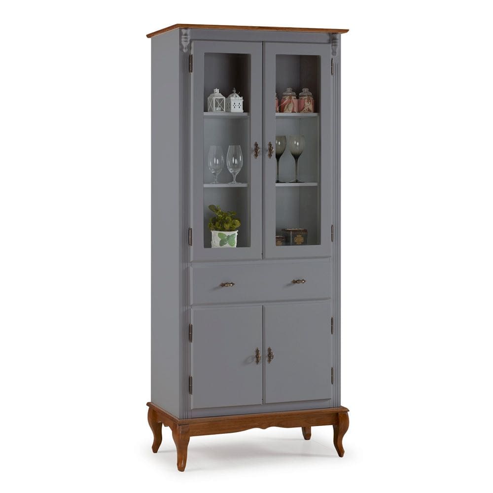 Cristaleira 4 Portas 2 Prateleiras 1 Gaveta e Pés Luiz XV 60308 Linz Móveis - Cinza/Imbuia Glazer