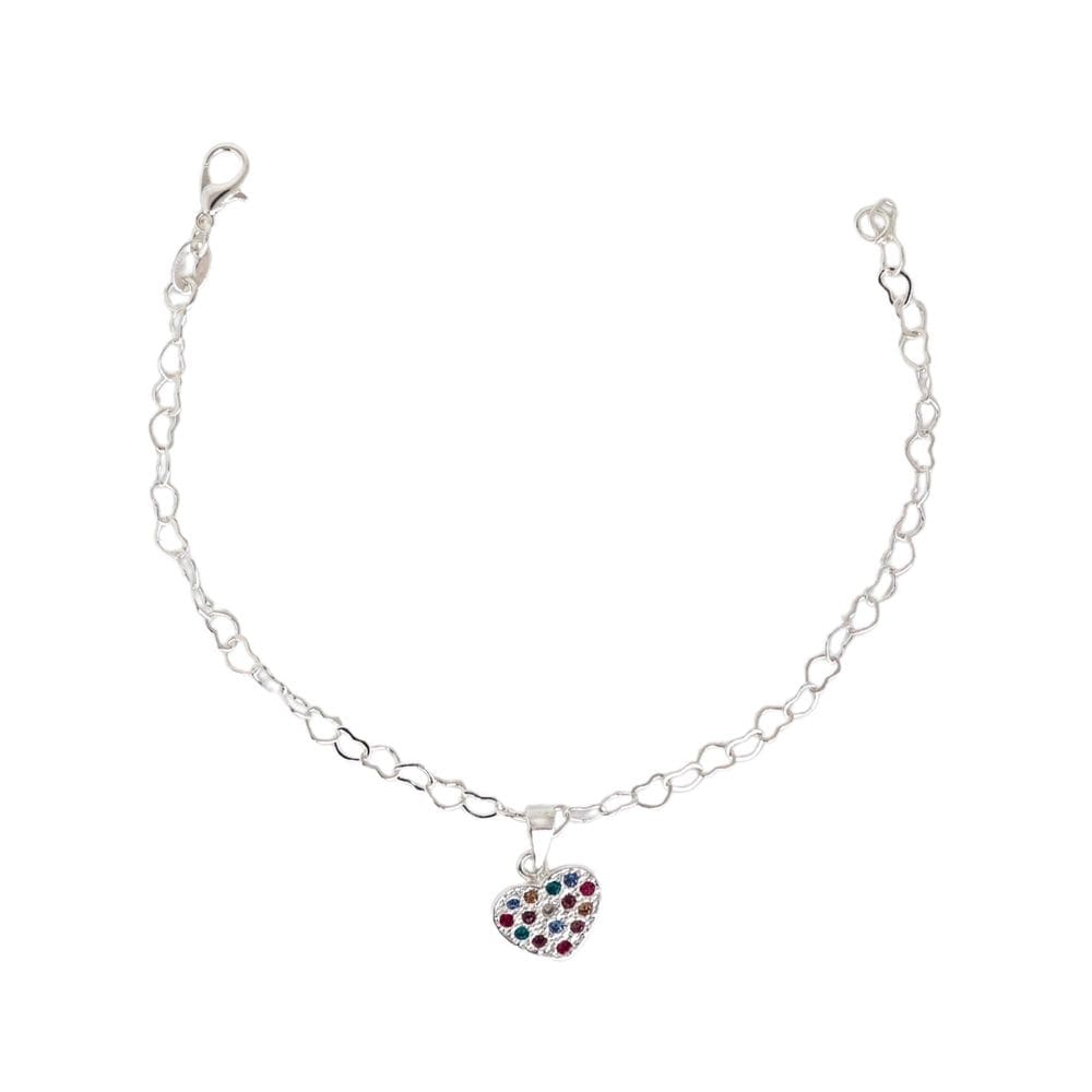 Pulseira coração cravejado de zircônias coloridas