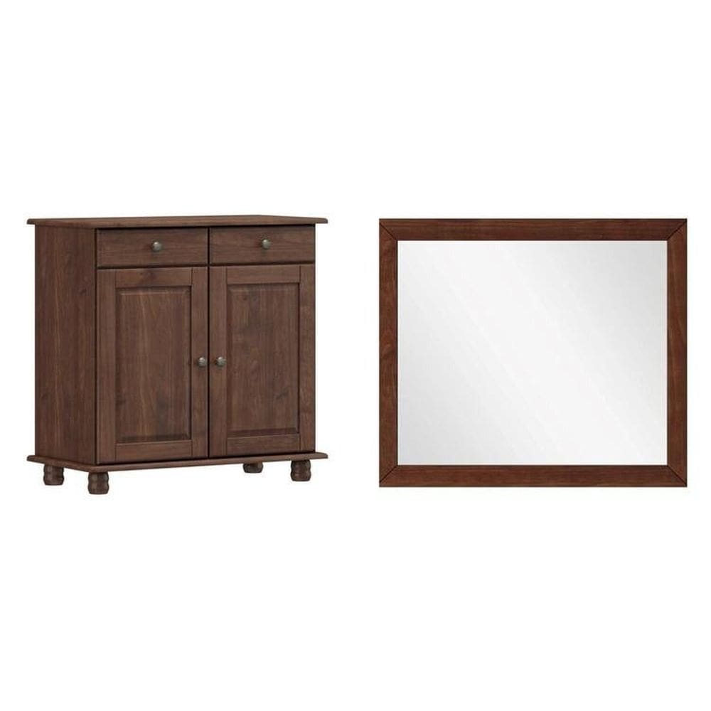 Conjunto Balcão 2 Portas + Espelho 100% Madeira Maciça - Linha Rubi Café