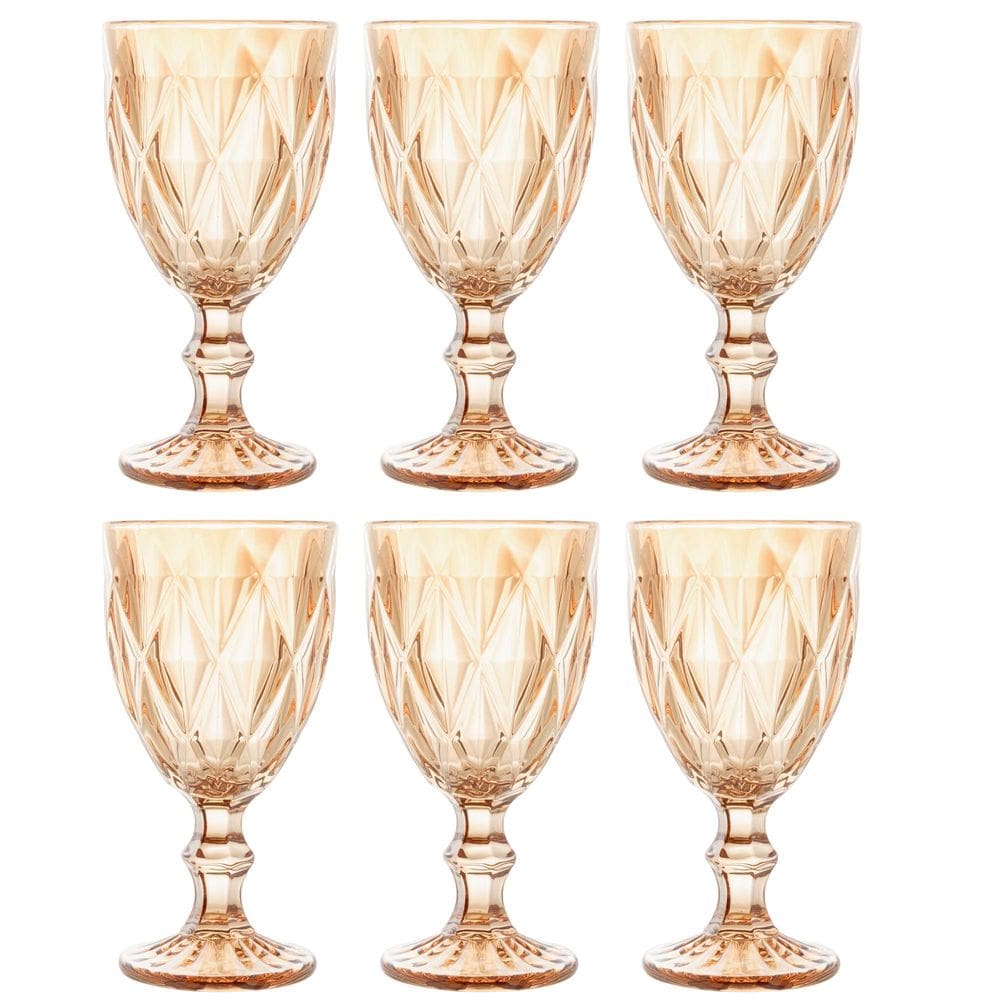 Conjunto de 6 Taças para Água Diamond de Vidro Âmbar Metalizado 325ml - Lyor