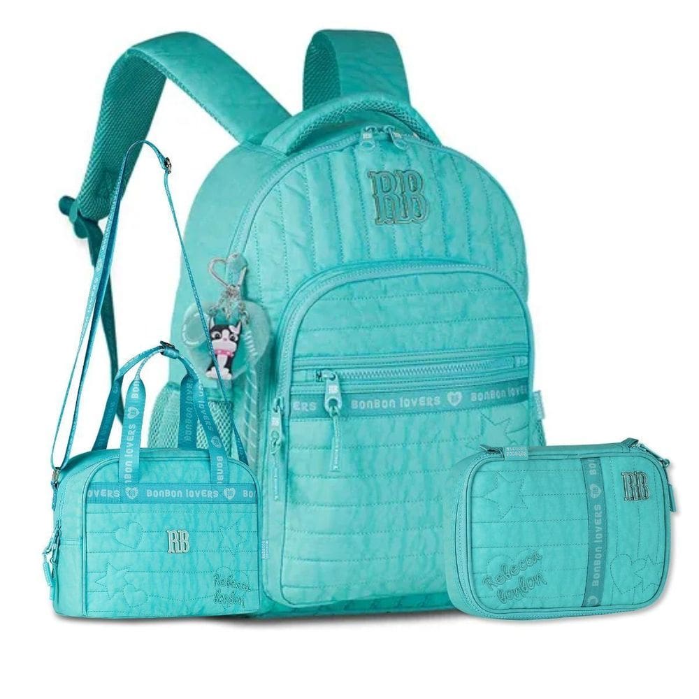 Mochila C Lancheira E Estojo Kit Escolar Rebeca Bonbon Verde