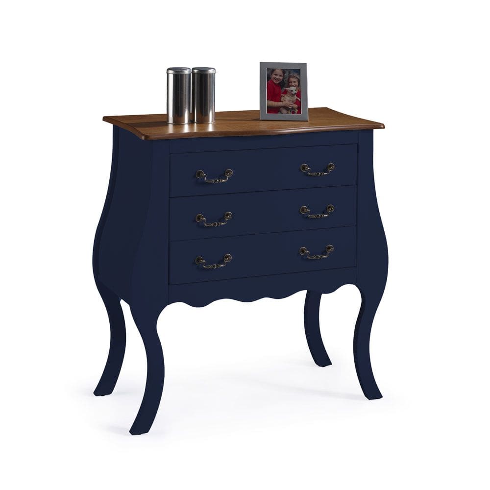 Cômoda Bombê com 3 Gavetas 1023 Linz Móveis - Azul Petróleo/Imbuia Glazer