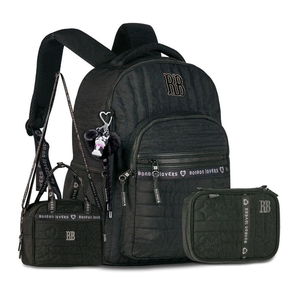 Mochila C Lancheira E Estojo Kit Escolar Rebeca Bonbon Preto
