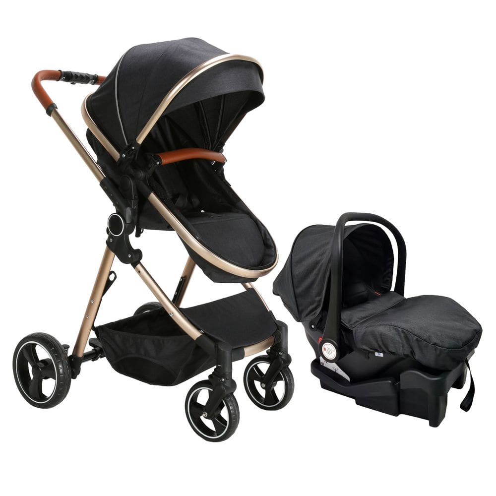 Carrinho com Bebê Conforto TS Mike Preto/Gold Premium Baby
