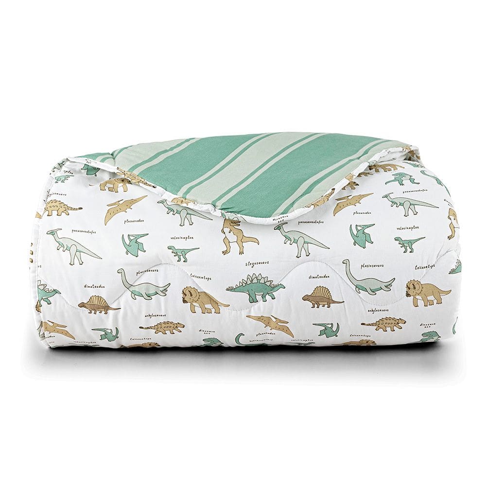 Edredom Cobertor Lutti Solteiro Infantil Dupla Face 200 Fios Dinossauro Verde