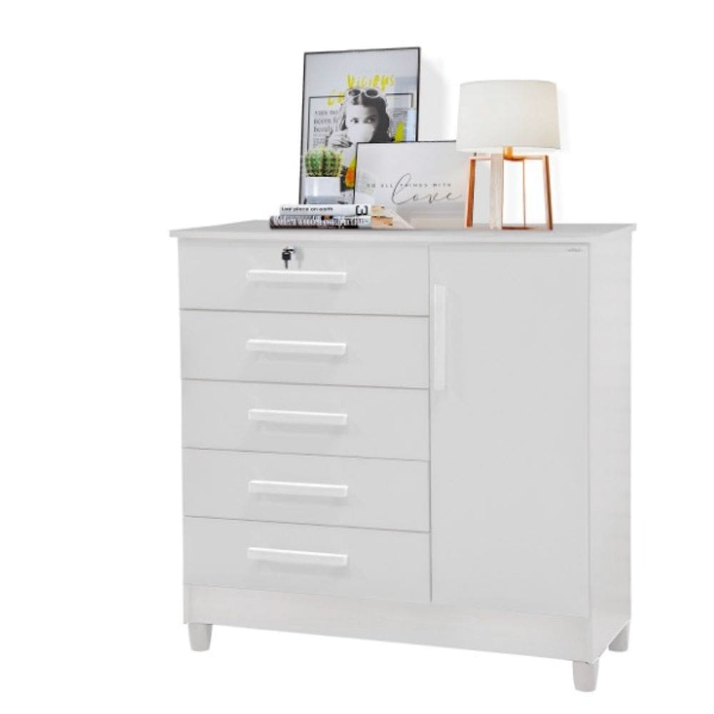 Comoda VITÓRIA 1 Porta 5 Gavetas BRANCA