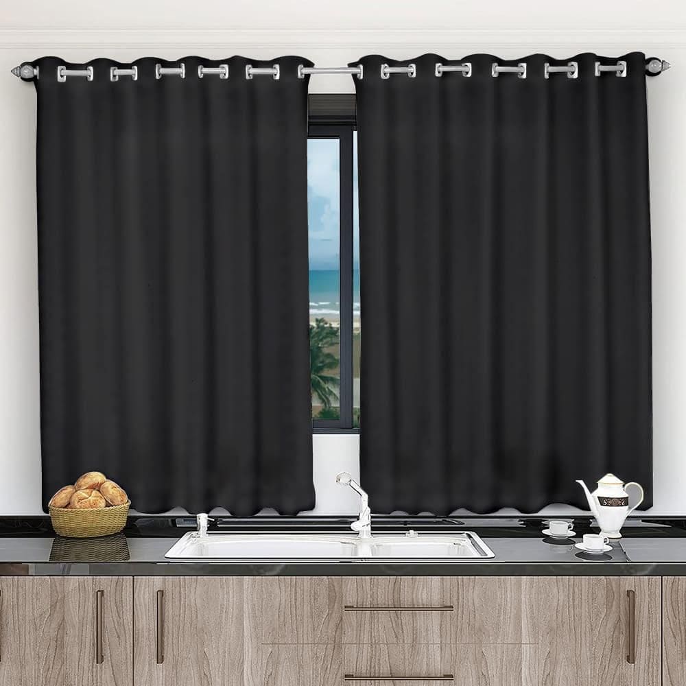 Cortina De Cozinha 2,00X1,20 Blackout Preto Corta Luz