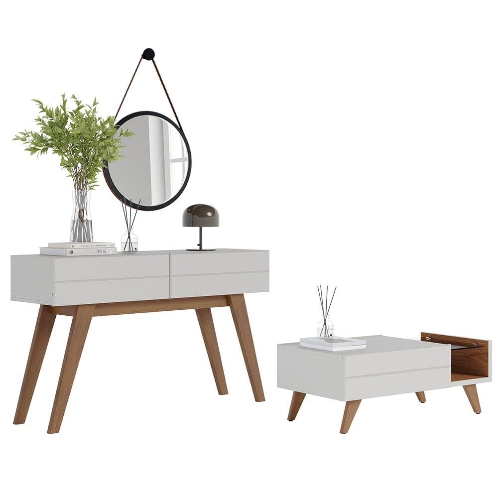 Aparador e Mesa de Centro Rebeca Com Espelho Adnet 67cm C05 White/Freijó - Mpozenato