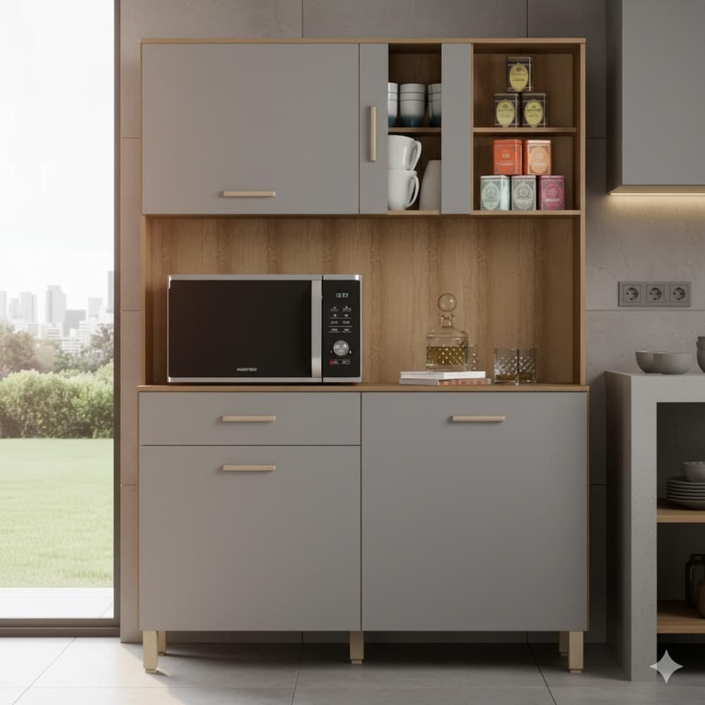 Armário De Cozinha Viena 120cm Completa Compacto Com Balcão Multiuso Gaveta e Porta