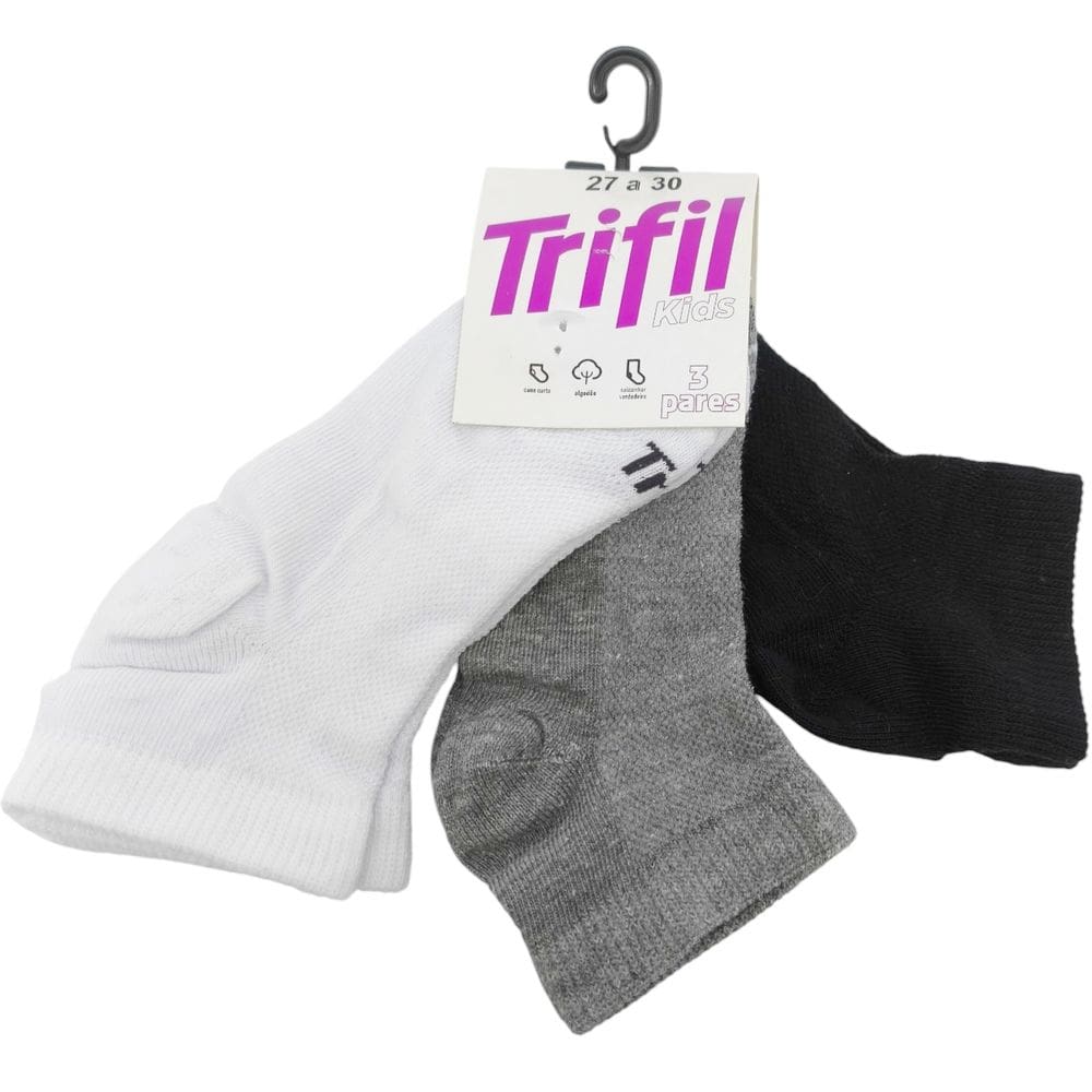 Meia Kit 3 Pares Infantil Casual Unissex Cano Curto Trifil T5110k