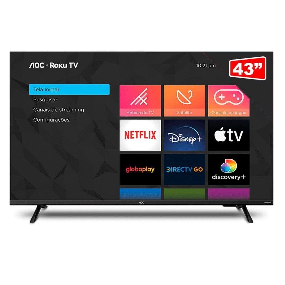 Smart TV AOC 43” Full HD Roku Wi-Fi HDMI USB 43S5155/78G