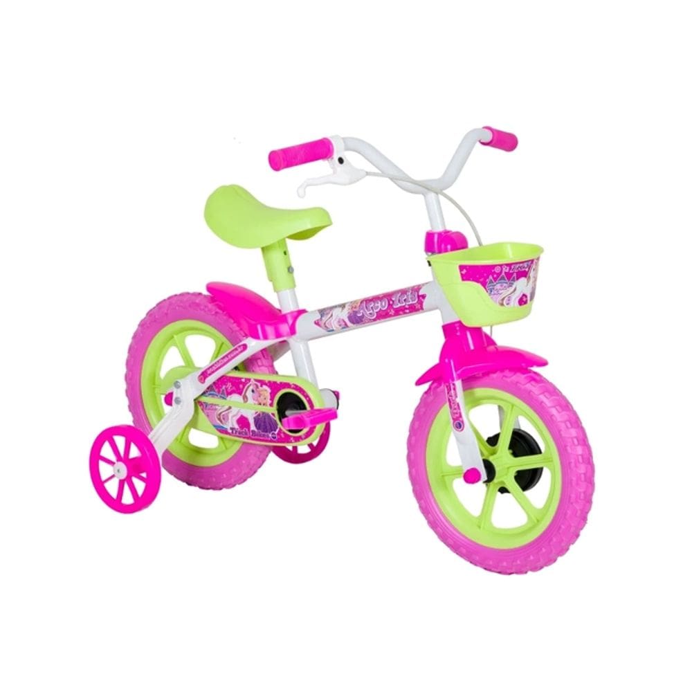 Bicicleta Aro 12 Track Arco-Íris VP Branco/Verde Limão