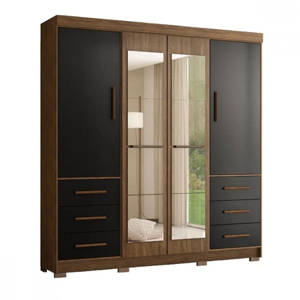 Guarda-Roupa Casal Com Espelhos 4 Portas 6 Gavetas Estrela - Moveis Marafom