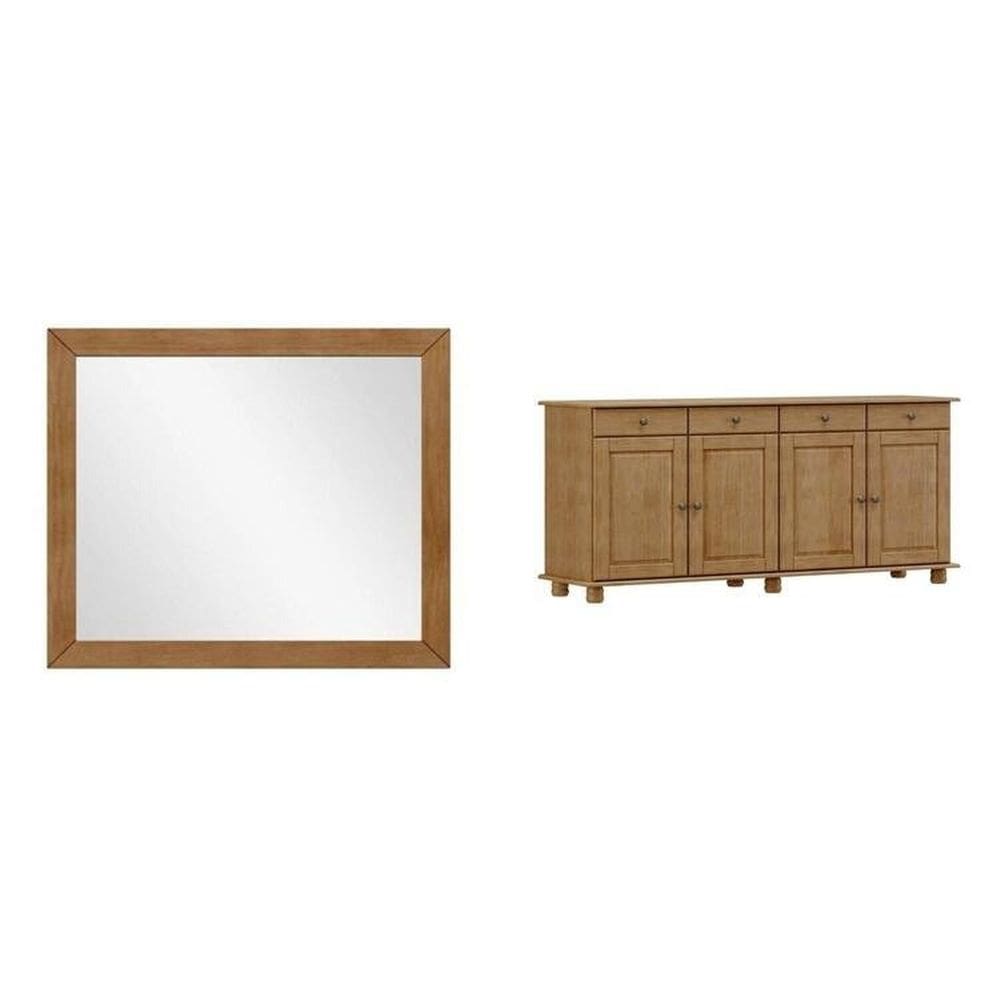 Conjunto Balcão 4 Portas + Espelho 100% Madeira Maciça - Linha Rubi Freijó