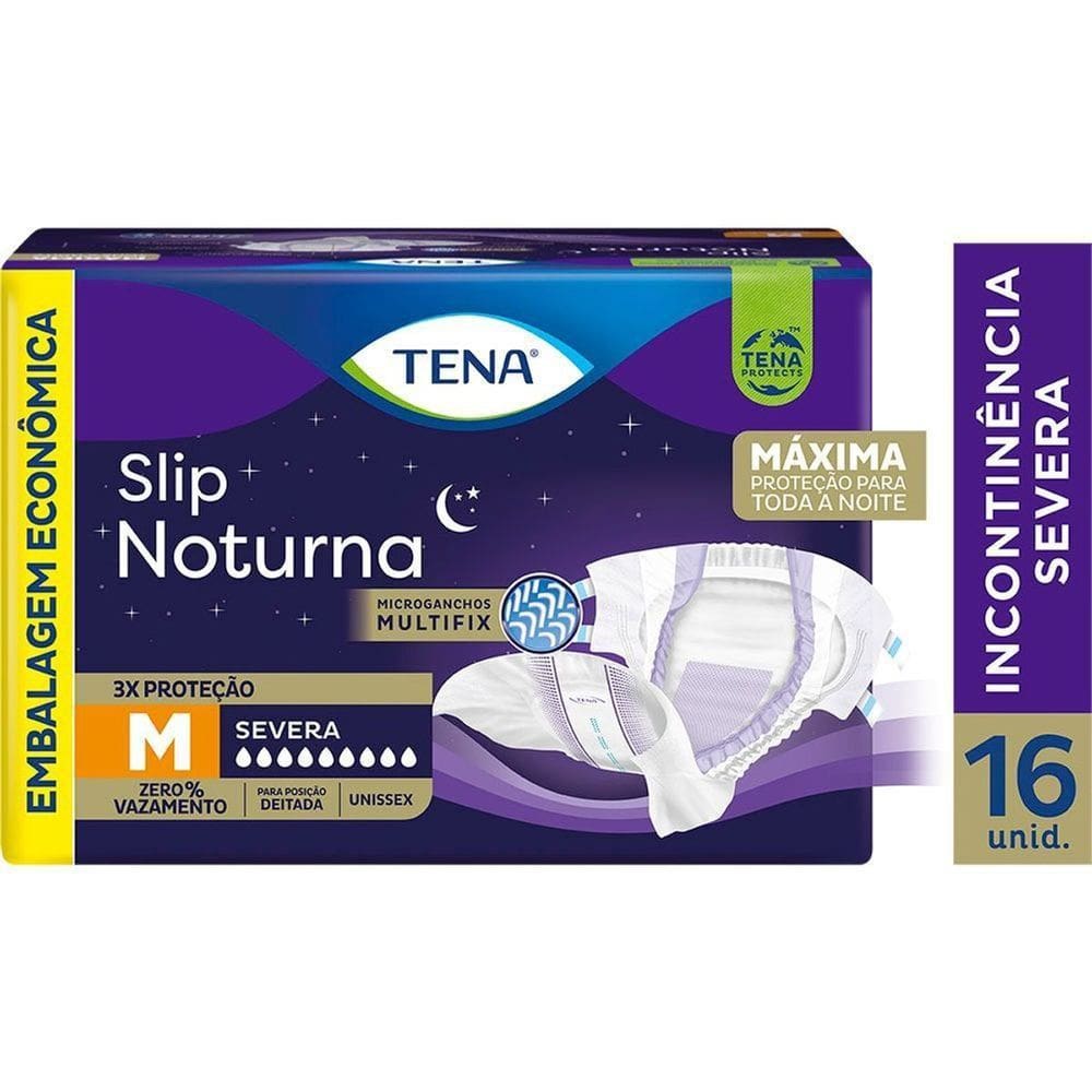 Fralda Geriátrica Tena Slip Noturno M 16 Unidades Descartáveis