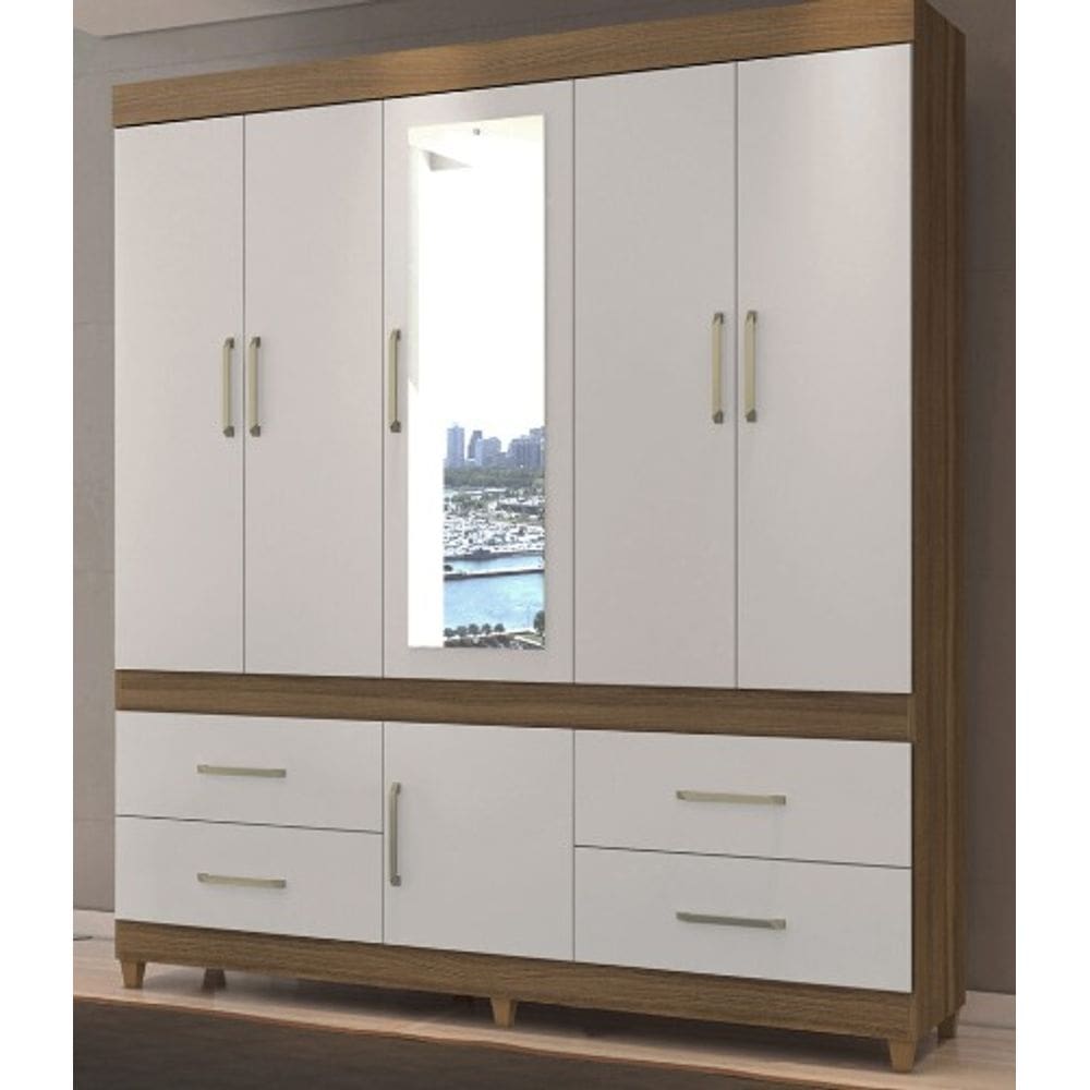 Guarda Roupa GUARUJÁ com espelho AMENDOA/OFF WHITE