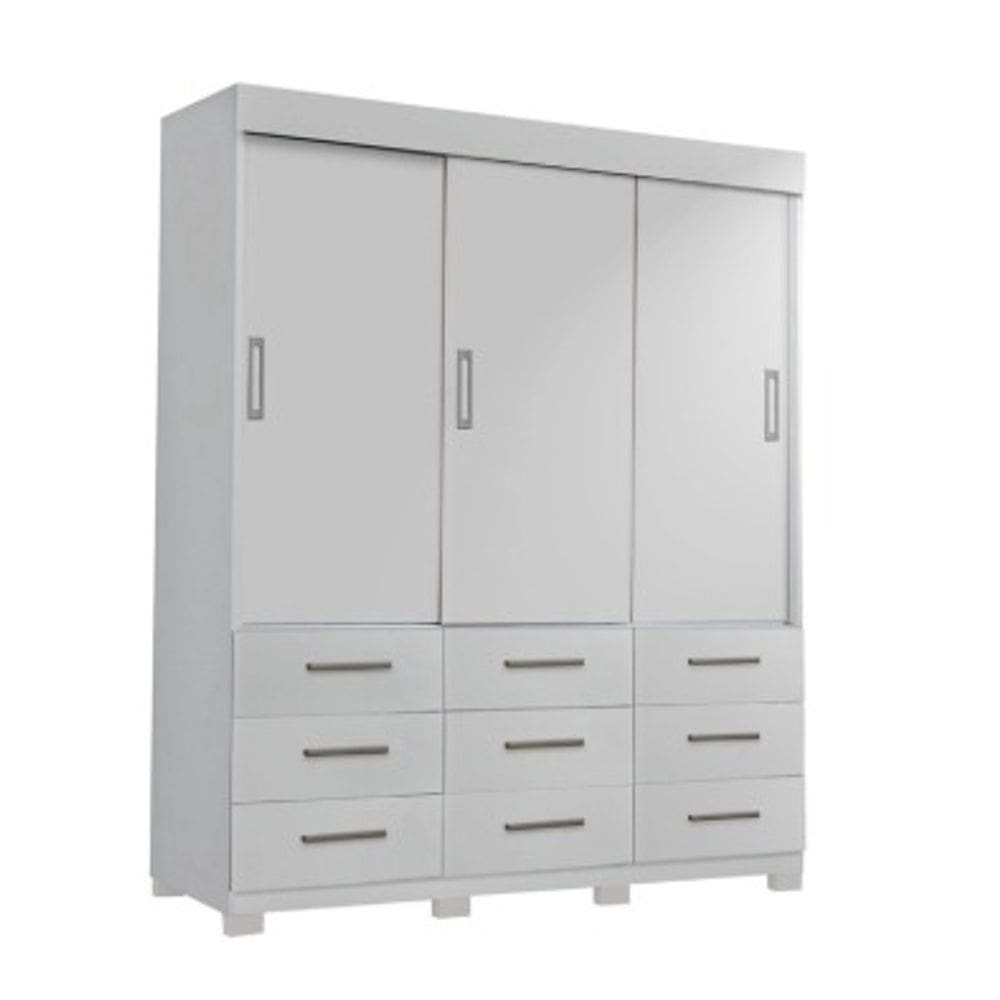 Guarda Roupa 3 portas de correr e 9 gavetas ITAPEMA BRANCO