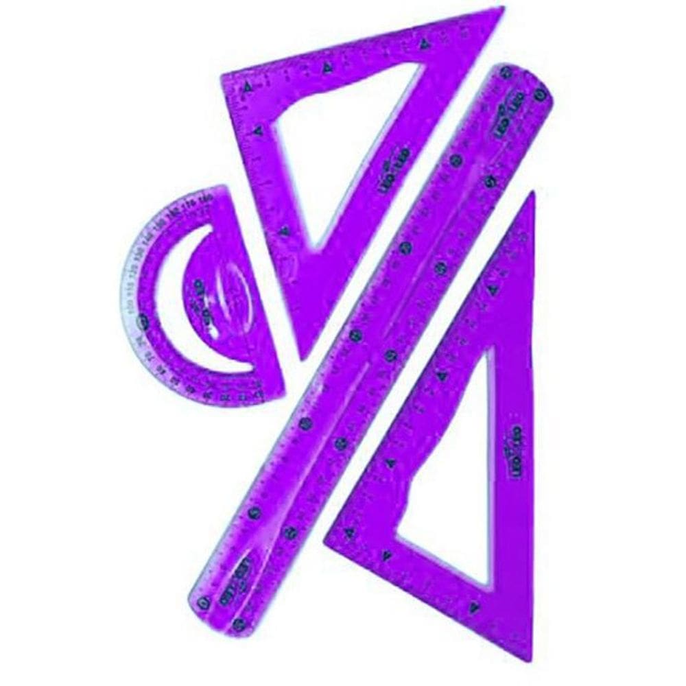 Kit Geométrico De Réguas Flexível Com 4 Peças Escolar - Roxo