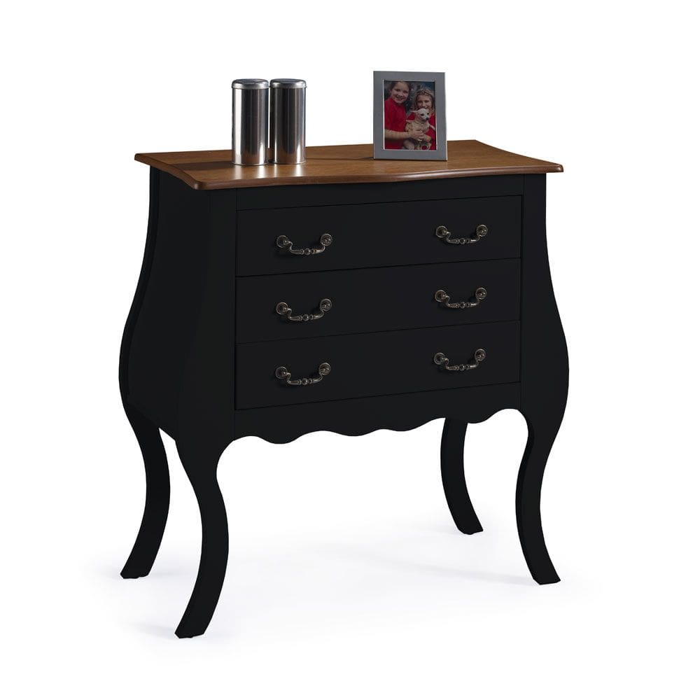 Cômoda Bombê com 3 Gavetas 1023 Linz Móveis - Preto/Imbuia Glazer