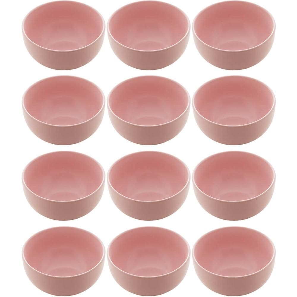 Conjunto 12 Bowls de Cerâmica Rosa 680ml Servir Açaí Caldos Frutas Petiscos Cronus Lyor